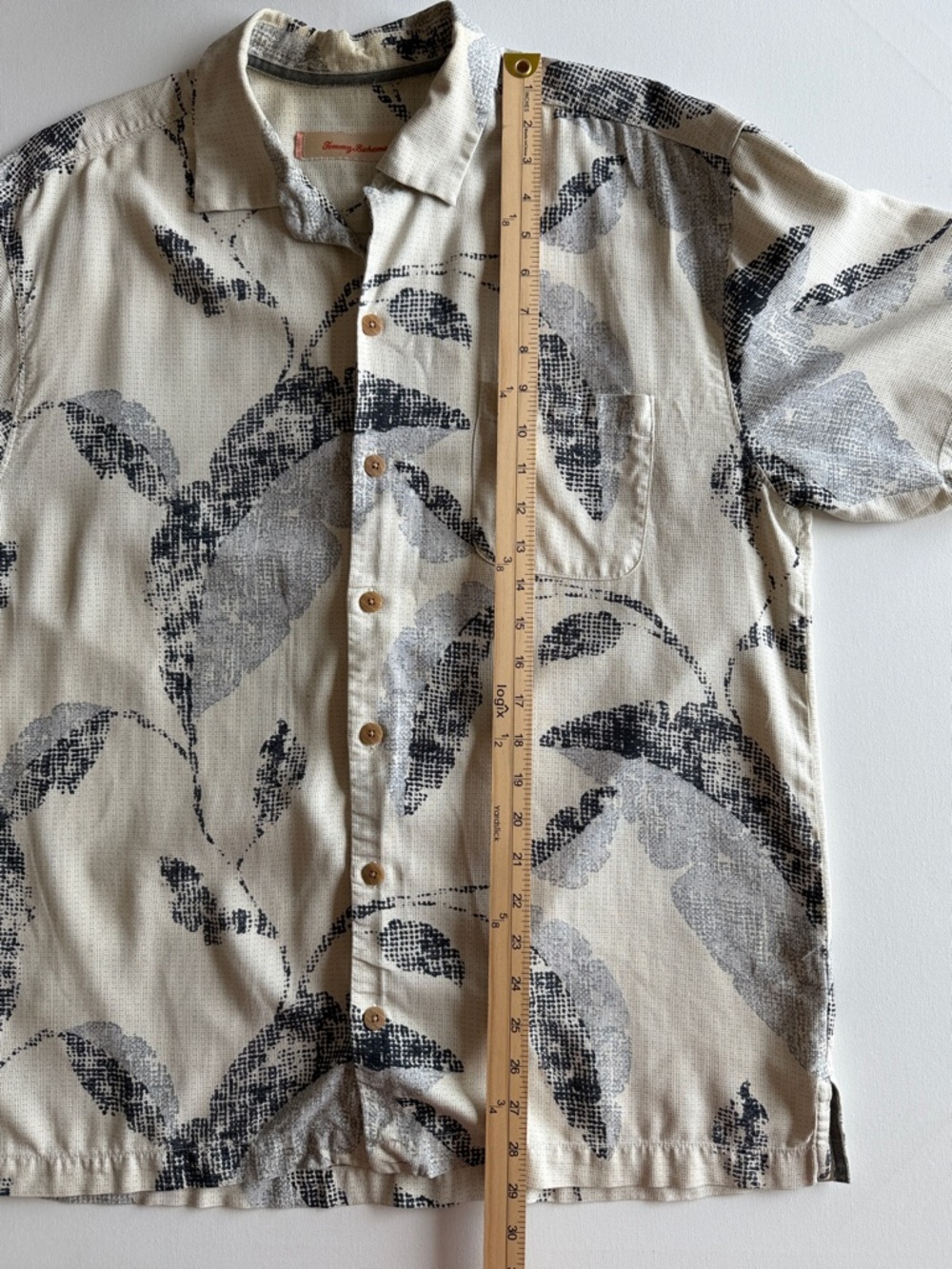 Tommy Bahama Silk Hawaiian Shirt Cream Leaf Print Camp Button Down L - Picture 8 of 14